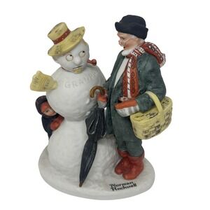 VTG 1980s Danbury Mint Norman Rockwell Grandpa Snowman Porcelain Figurine 6"